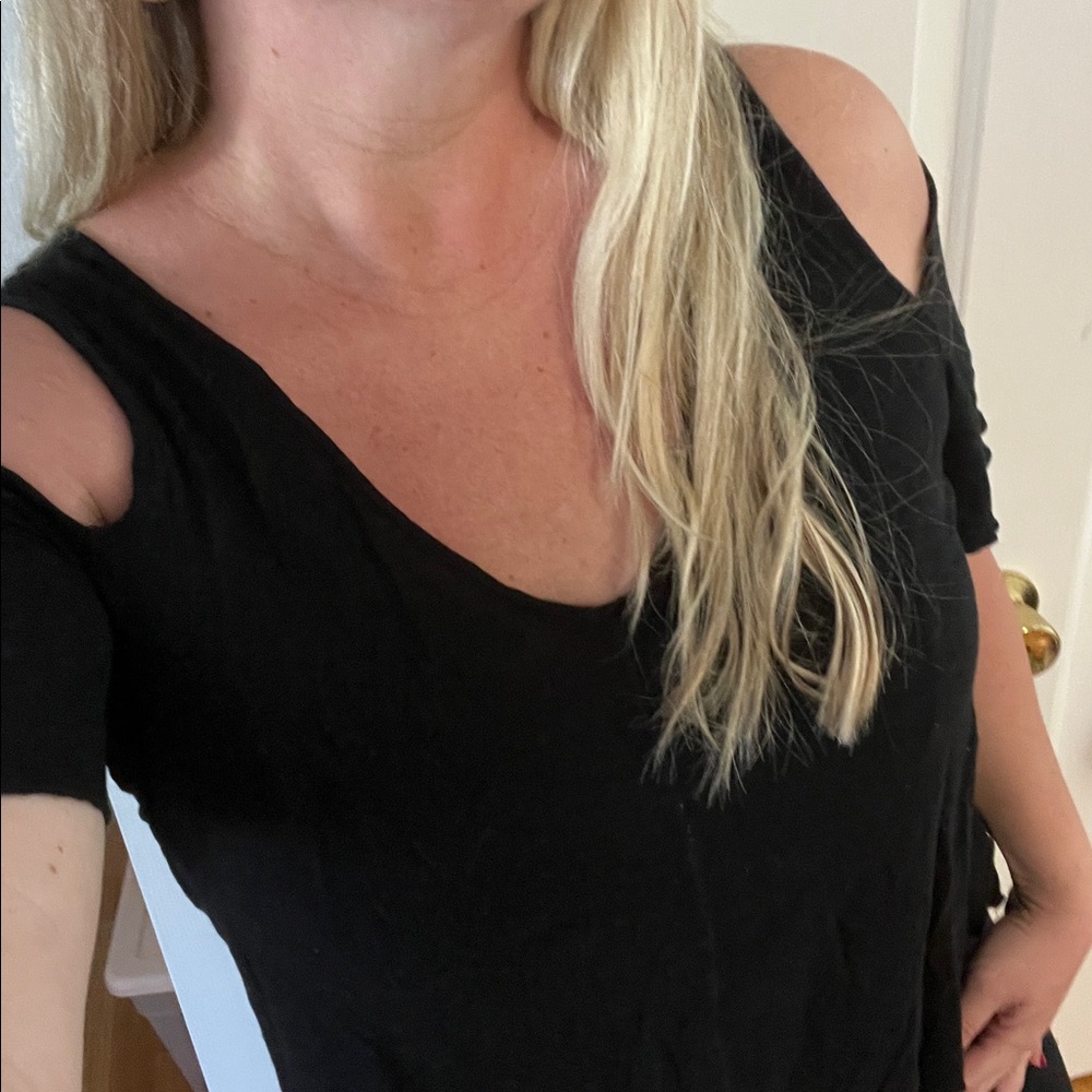 Free People Black Shoulder Cut Out Top / Medium Flowey Top